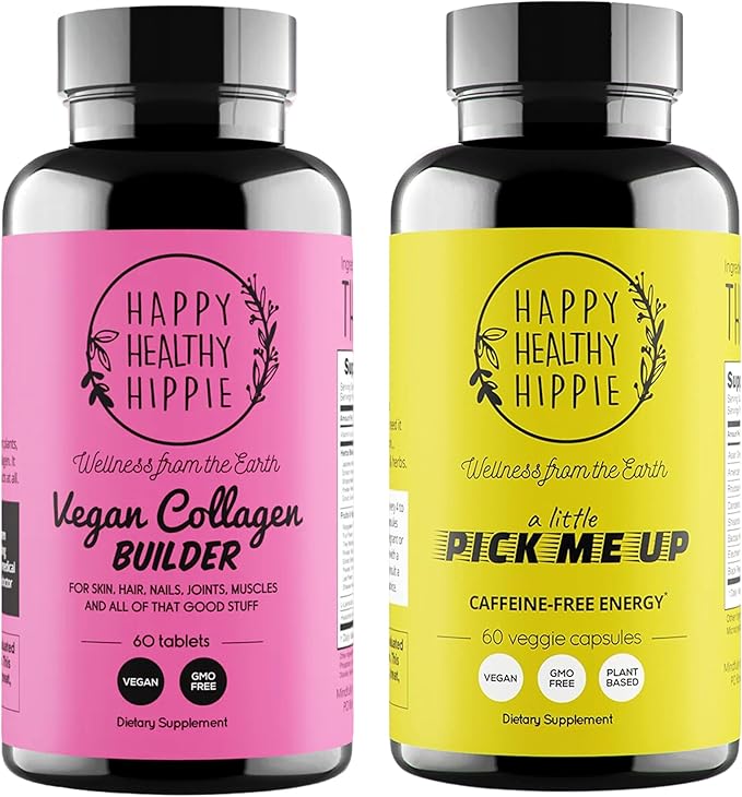 Happy Healthy Hippie Pick Me Up Natural Energy Pills & Vegan Collagen Builder