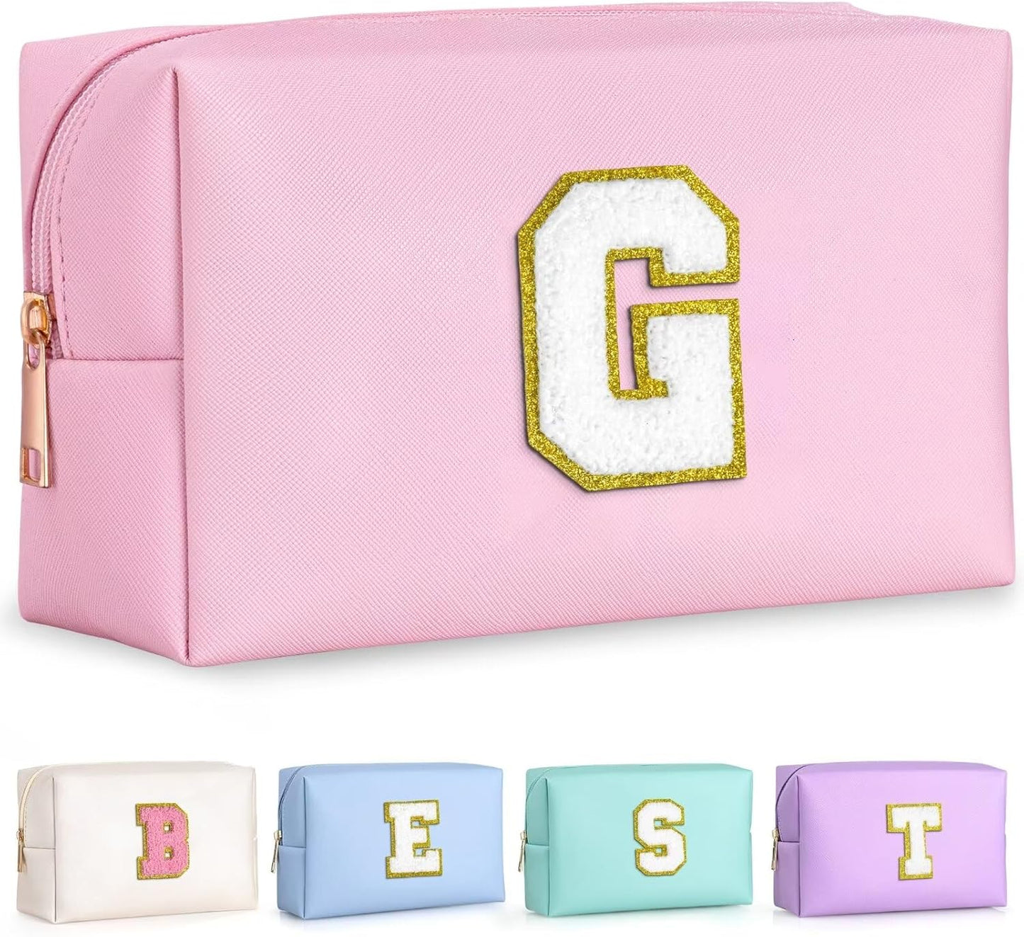 TOPEAST Sister Gifts from Sisters - Travel Makeup Bag, Personalized Initial Toiletry Bag | Cute Makeup Pouch PU Leather Waterproof Cosmetic Bag (Pink G)