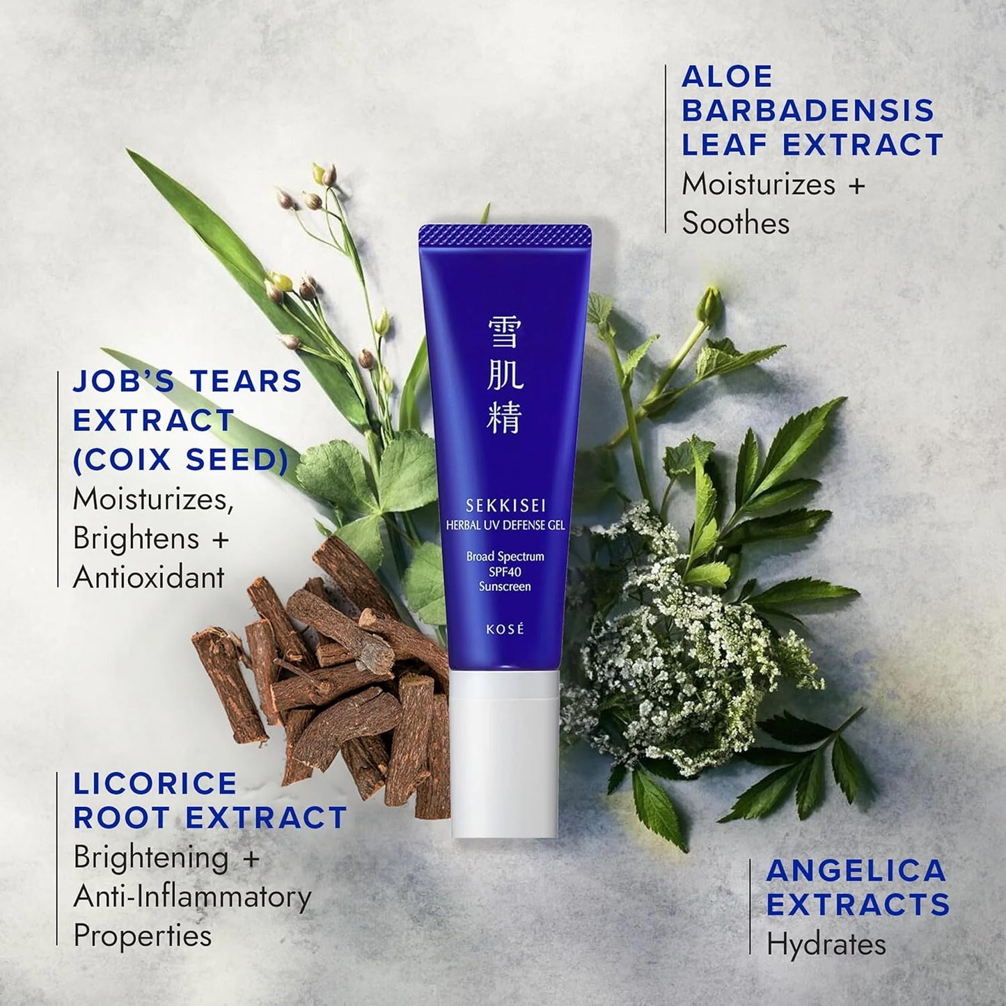 SEKKISEI Herbal UV Defense Gel for Face Broad Spectrum Sunscreen, SPF40, 1 Ounce