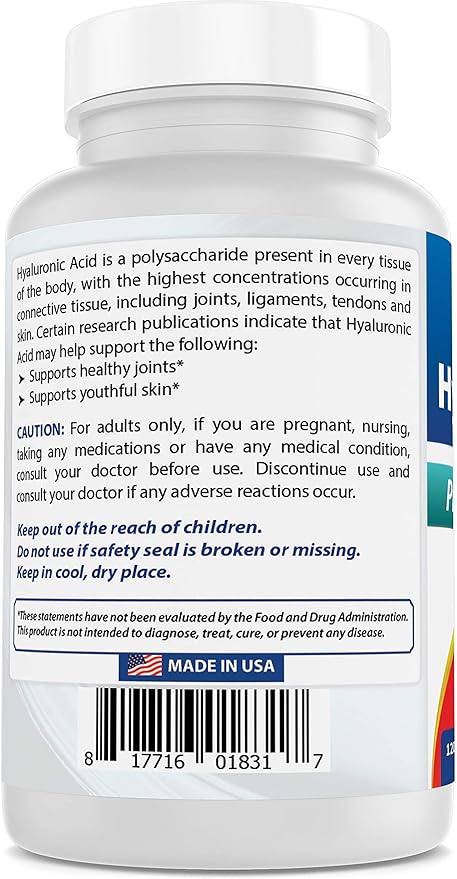 Best Naturals Hyaluronic Acid 200 mg 120 Tablets (Non-GMO, Gluten Free) - Promotes Youthful Healthy Skin & Healthy Joint Function (120 Count (Pack of 1))