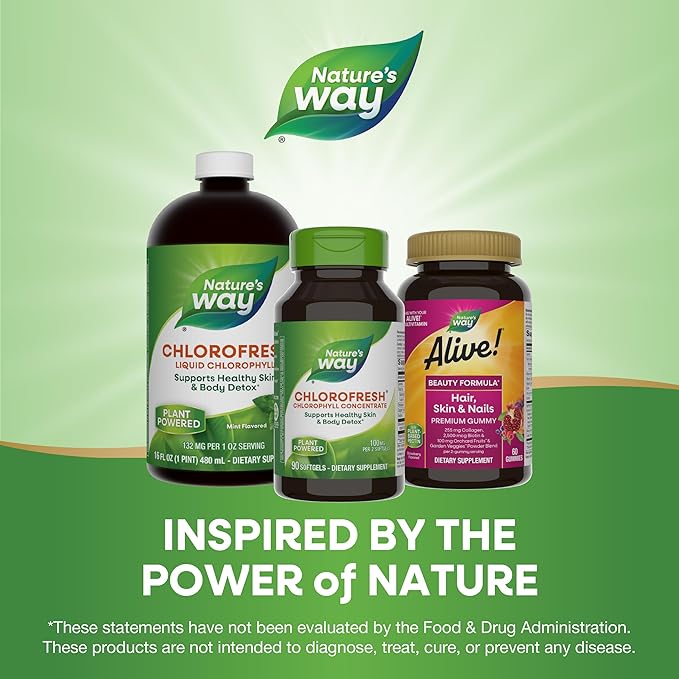 Nature’s Way Chlorofresh Chlorophyll Concentrate, Supports Detox Pathways*, Chlorophyllin Copper Complex, Supports Healthy Skin*, Internal Deodorant*, 90 Softgels (Packaging May Vary)