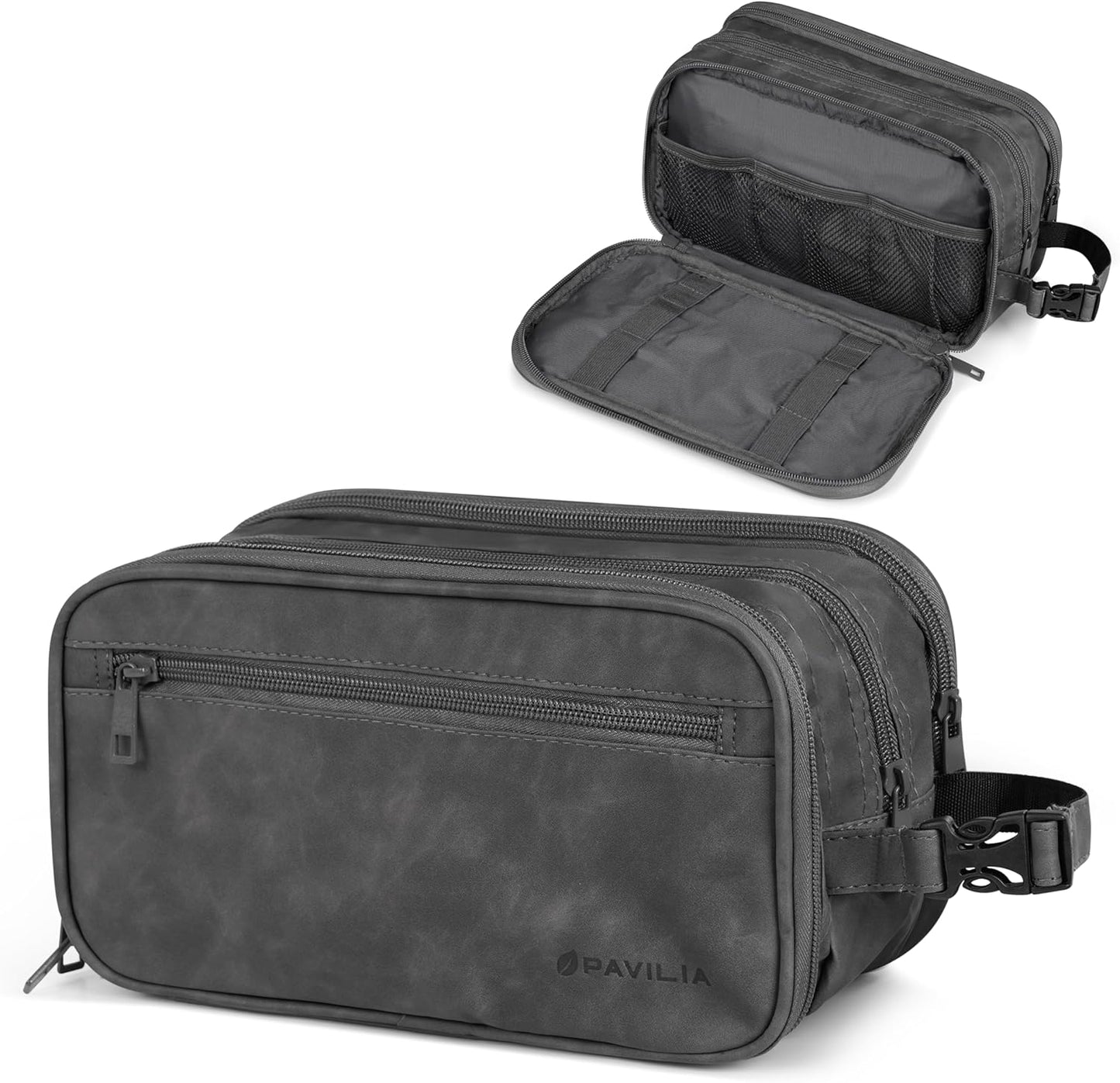 PAVILIA Toiletry Bag for Men, Travel Pouch Essentials Shaving Dopp Kit, Travel Bag Toiletries Organizer Case, Cosmetic Make Up Accessory, Water Resistant