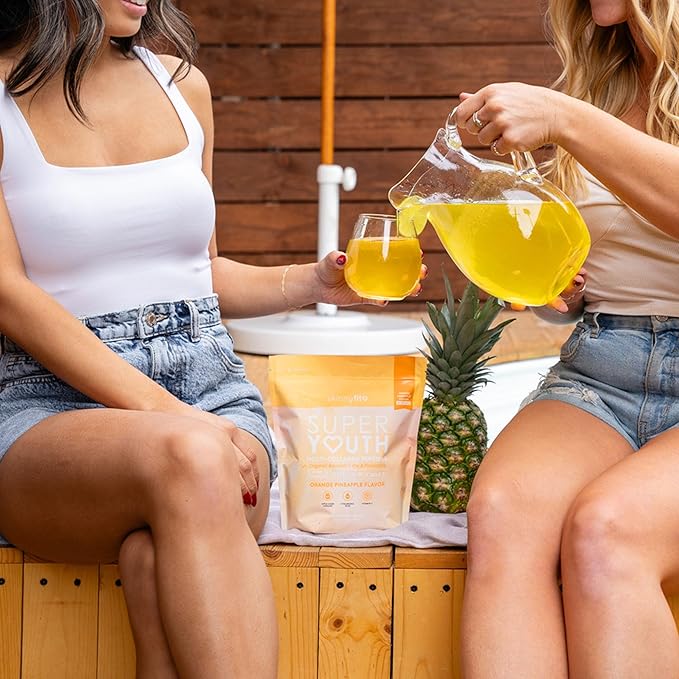 SkinnyFit Super Youth Orange Pineapple Multi-Collagen Peptides + Probiotics, Baobab Fiber, Apple Cider Vinegar, Hyaluronic Acid, & Vitamin C, Skin, Hair, Joint & Metabolism Support, 30 Servings