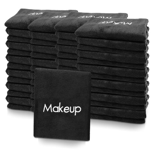 52 Pcs Black Makeup Washcloths - 13x13 Inch Microfiber Makeup Remover Towels - Reusable Soft Absorbent Face Cloth - Facial Cleansing Remover Washcloths for Women Skin Cleaning