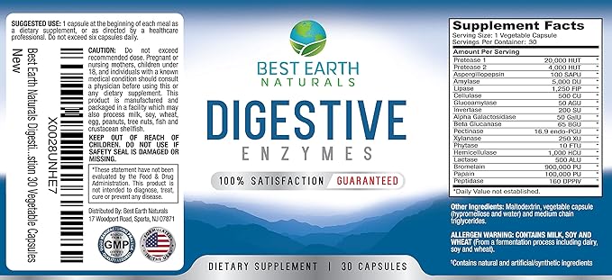 Best Earth Naturals Digestive Enzymes Maximum Strength Formula to Help Promote Healthy Digestion 30 Vegetable Capsules