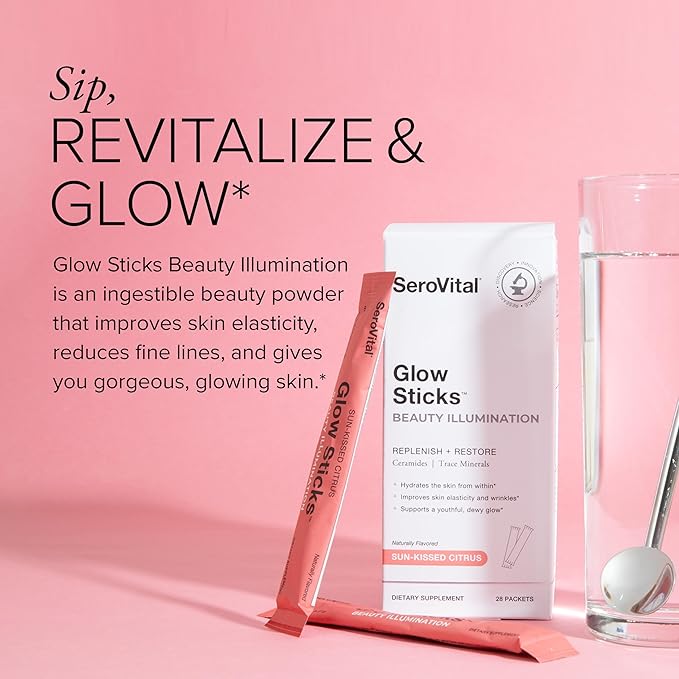 Serovital Glow Sticks Anti-Aging Powder, Improve Wrinkles in 30 Days, Boost Skin Hydration + Elasticity in 14 Days,* Ceramides, Hyaluronic Acid, 28 Ct.