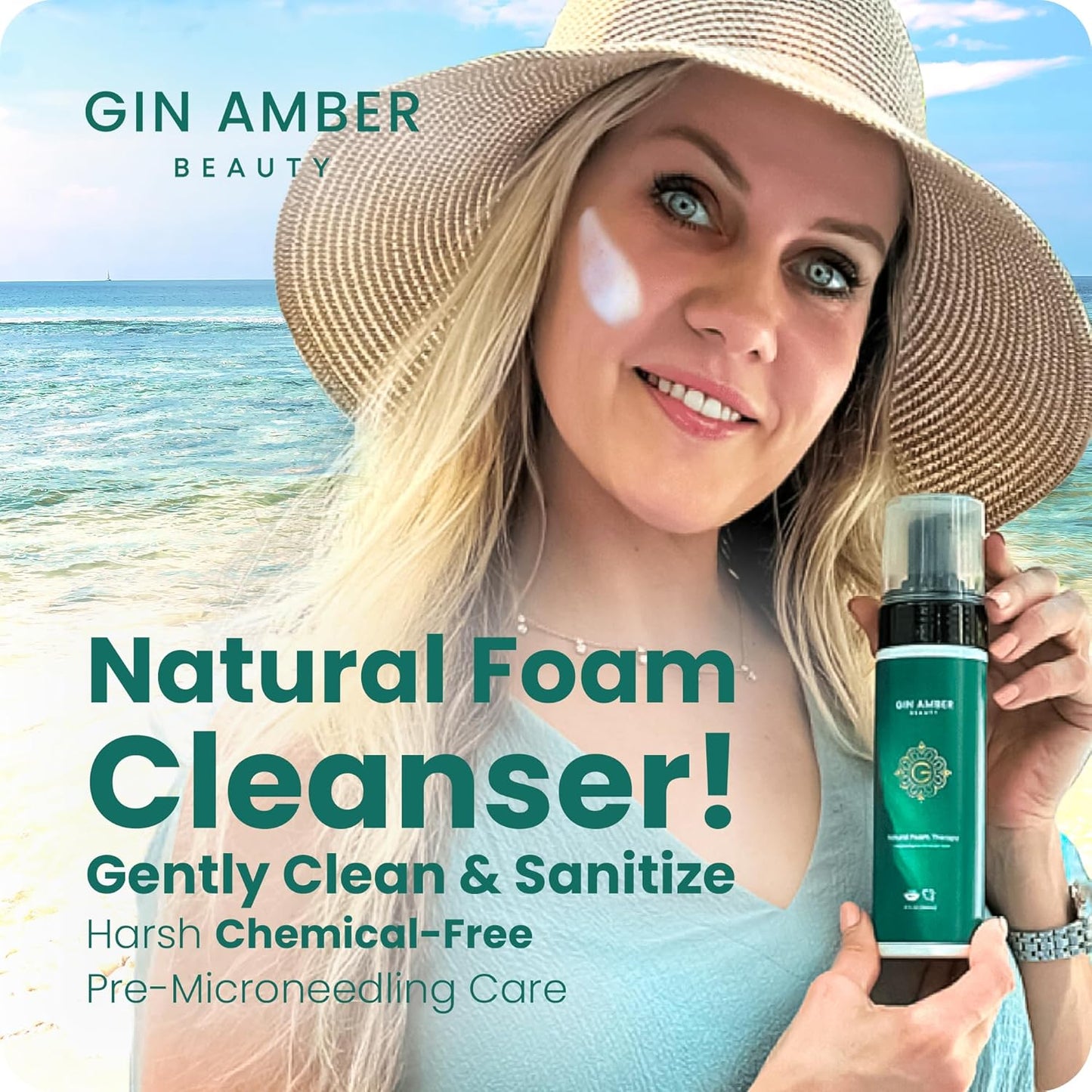 Gin Amber Beauty Natural Foaming Face Wash for Women & Men – Gentle Facial Cleanser for Skincare Tools & Daily Use - (6 Fl oz - 180 ml)