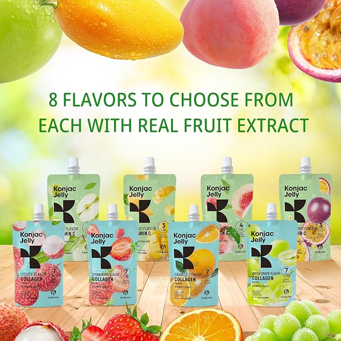 Konjac Jelly Strawberry Flavor with Collagen Peptides 10 Packs and Konjac Rice Gluten Free 12 Packs Low Calorie, Keto, Sugar Free, Healthy Food