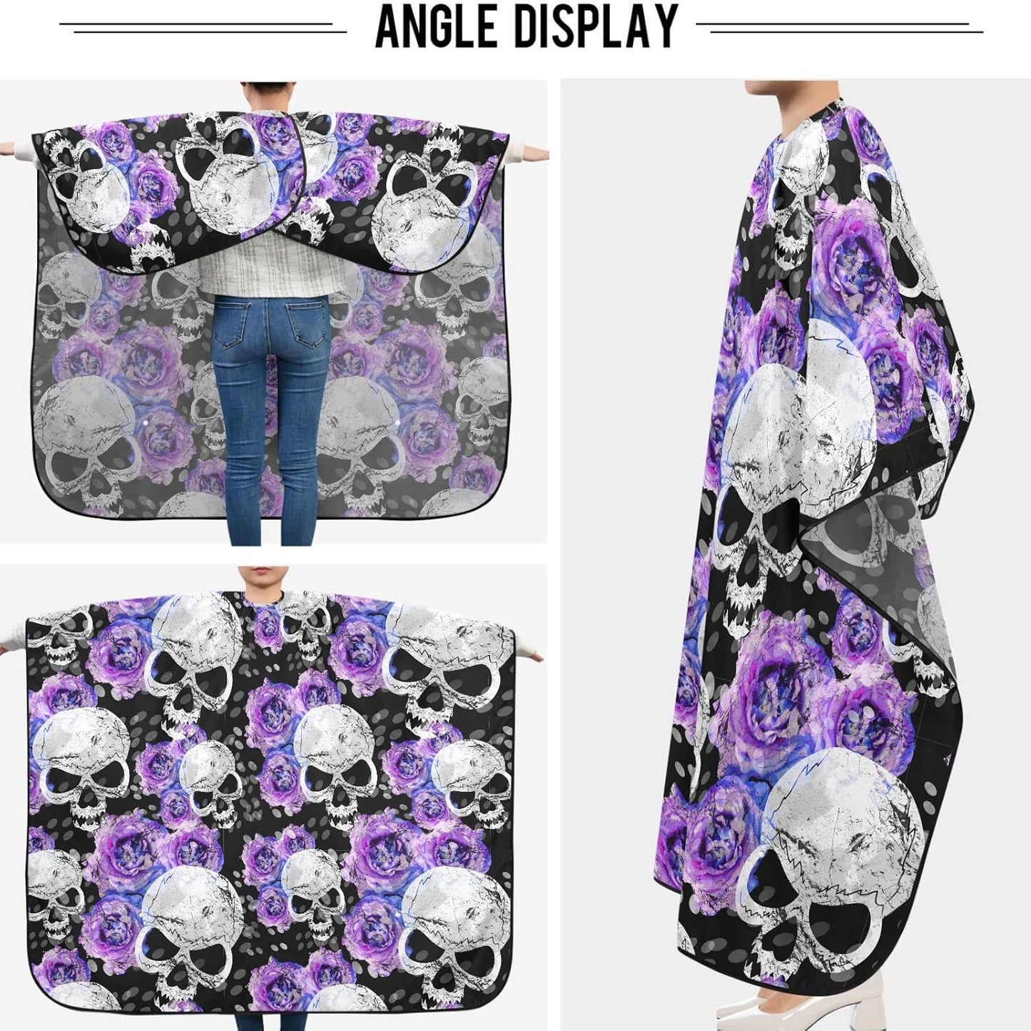 visesunny Barber Cape Blue Flower Skull Polyester Hair Cutting Salon Cape Apron Anti-Static Haircut Water-Resistant Shaving Cloth Beard Shaving Bib Hairdressing Cape