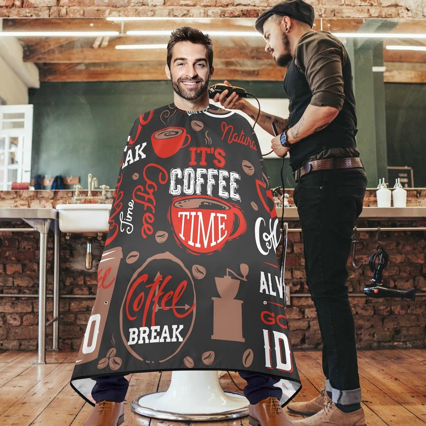 visesunny Barber Cape Coffee Elements Collection Polyester Hair Cutting Salon Cape Apron Anti-Static Haircut Water-Resistant Shaving Cloth Beard Shaving Bib Hairdressing Cape
