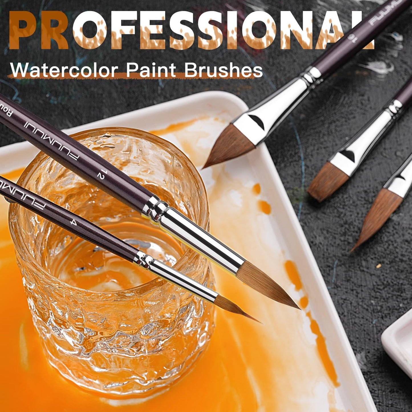 Fuumuui Sable Watercolor Brushes, Professional 10Pcs Sable Paint Brush Set Variety Shapes with Flats, Extended Needle Point, Dagger, Cat's Tongue, Rounds Perfect for Watercolor Acrylic Gouache Inks