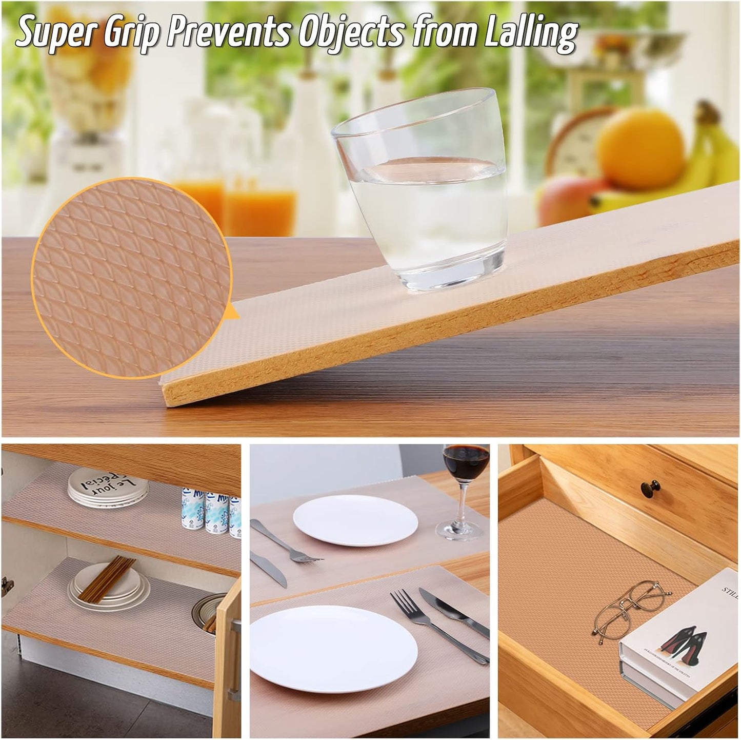 Anoak Shelf Liner Non-Slip Drawer Liner for Kitchen, Non Adhesive Cabinet Liner 12 Inch x 10 FT(120 Inch) Waterproof Refrigerator Liners for Kitchen Drawer, Bathroom Shelves Diamond Pattern Clear