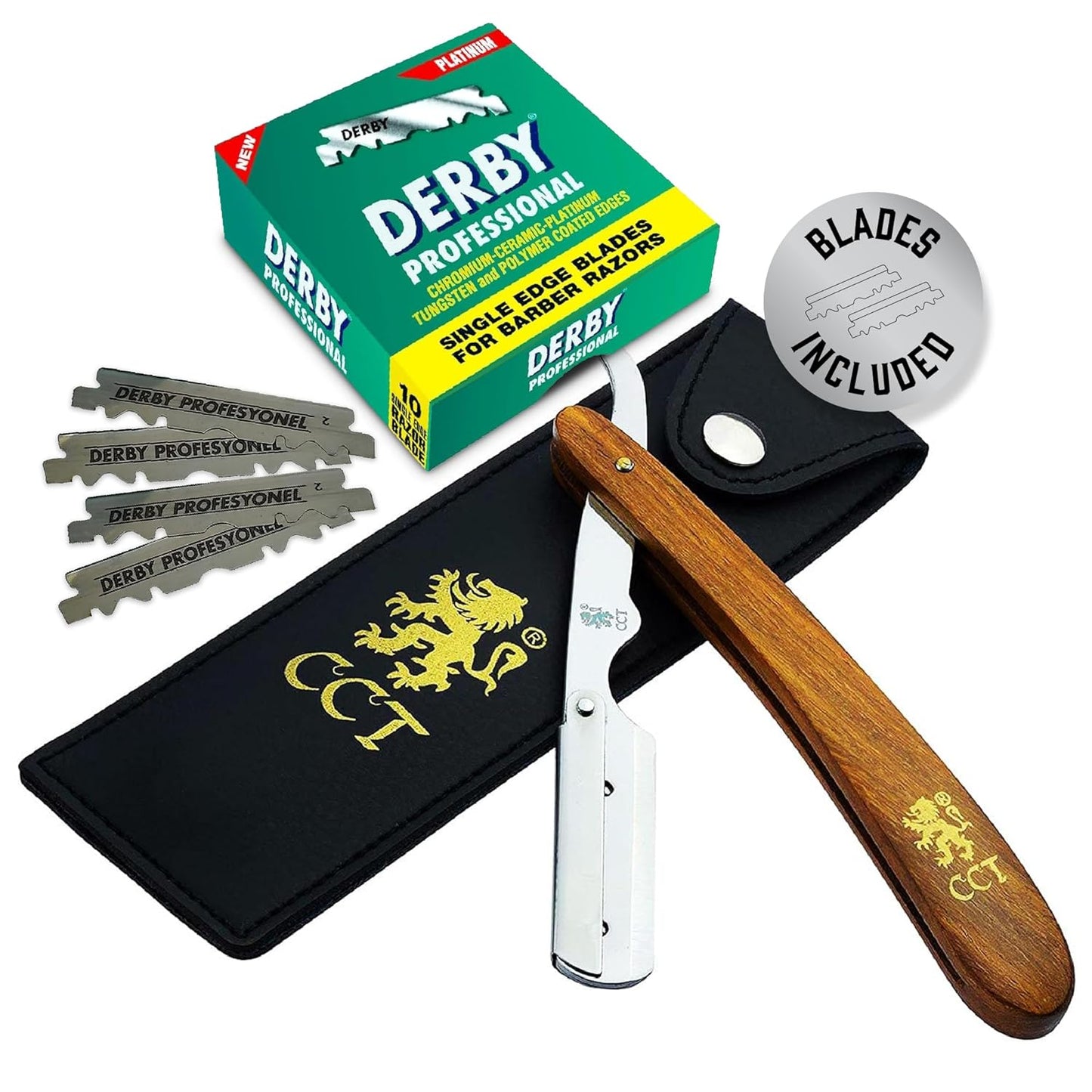 The Cambridge Cutthroat® Cut Throat Razor Kit with Blades & Travel Pouch - Missanda Hardwood & Stainless Steel Professional Barber Shaver Men - Straight Edge Moustache & Beard Shaper