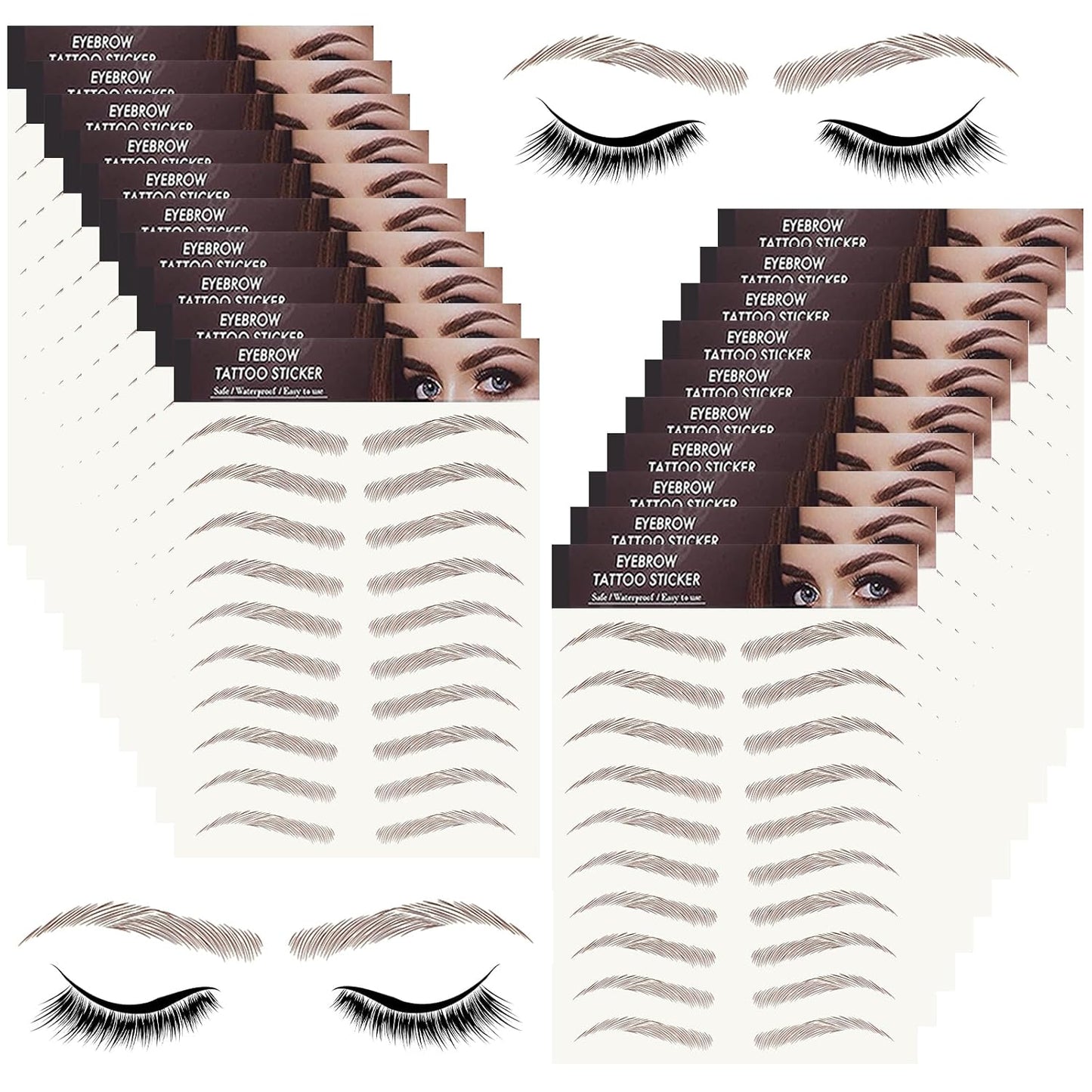 20 Sheets 200 Pairs Eyebrow Tattoo Stickers 4D Stickers Eyebrow Transfers Stickers Peel off Eyebrow Grooming Shaping Makeup Sticker for Women Girls Brown