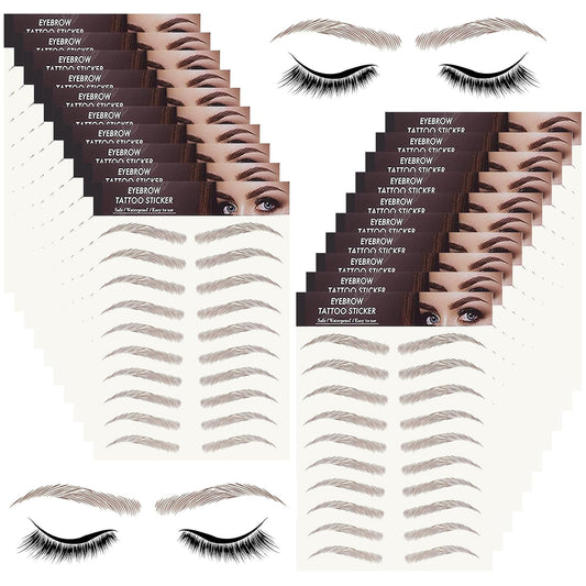 20 Sheets 200 Pairs Eyebrow Tattoo Stickers 4D Stickers Eyebrow Transfers Stickers Peel off Eyebrow Grooming Shaping Makeup Sticker for Women Girls Brown