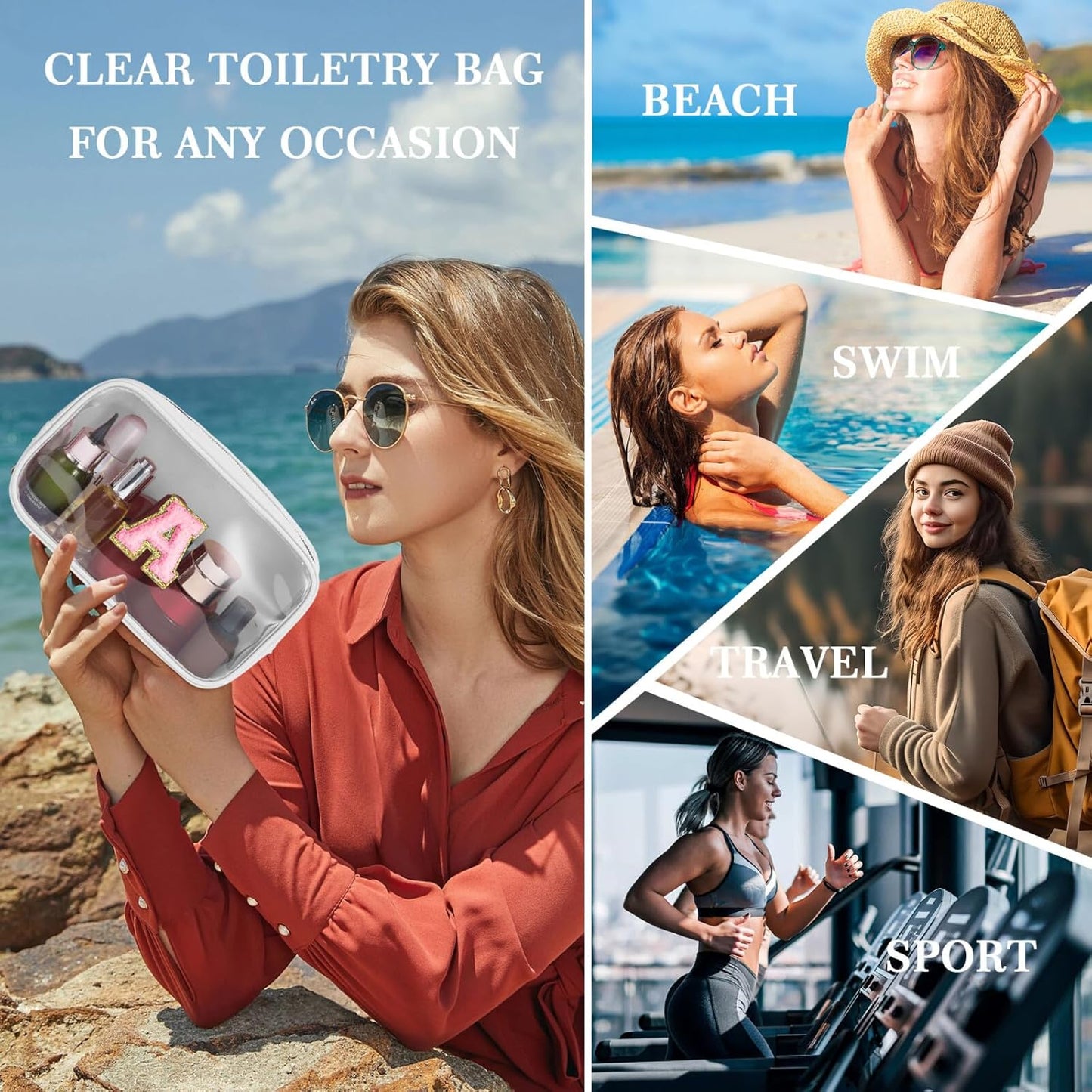 YOOLIFE Initial Make Up Bag Travel Toiletry Bag, Clear Makeup Bag Preppy Cosmetic Bag Clear Makeup Bags With Zipper Girlfriend Teacher 6 Year Old Girl Gifts Daughter Gifts Swim Gifts For Girls White P