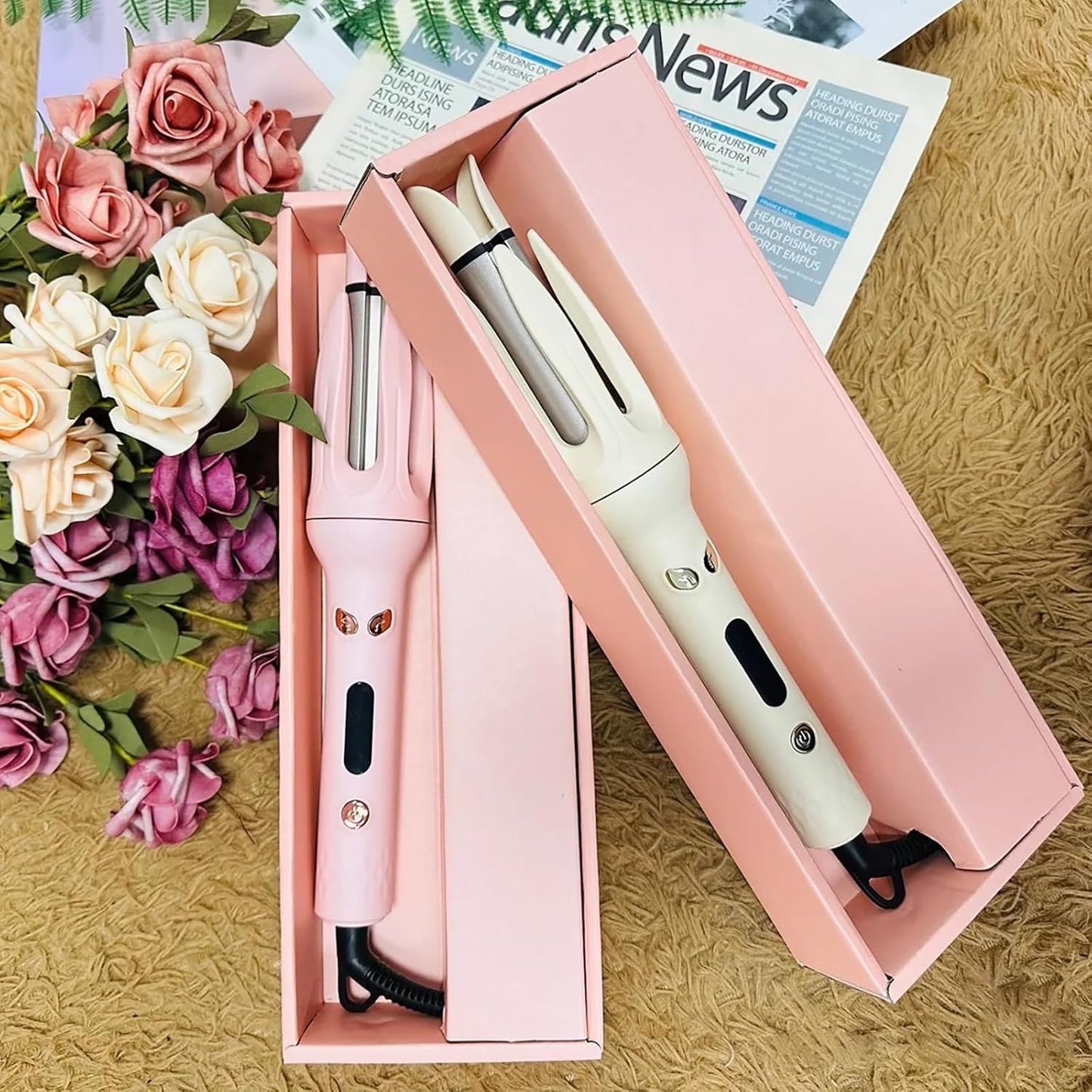 Automatic Hair Curler, Automatic Curling Iron Hair Waver with 4 Temperature&15s Timer，Automatic Shut-Off, Anti-Scald, Anti-Tangle Rotating Curling Travel Size 110V-240V (Pink)