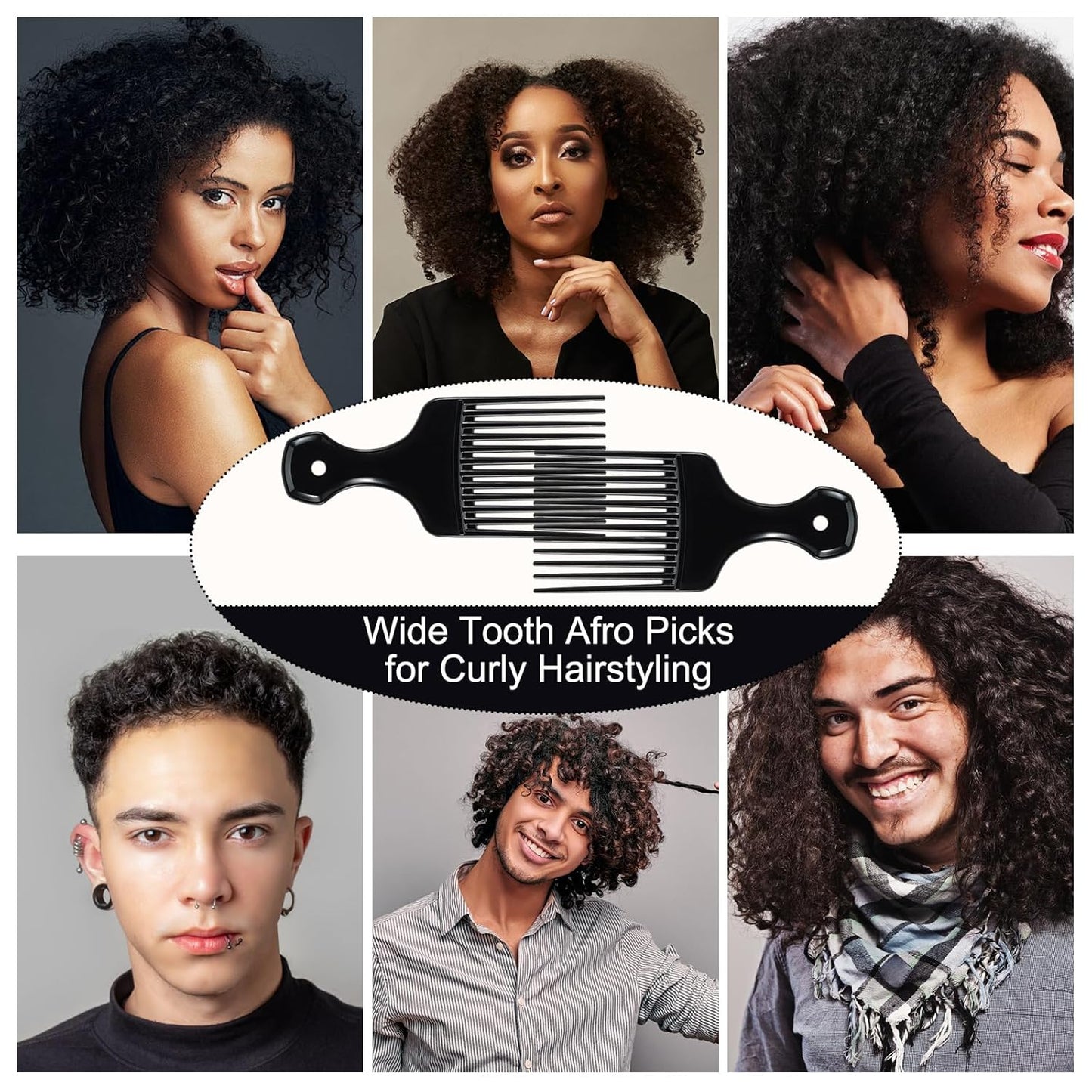 SIMPOR 2 Pcs Hair Pick Comb Wide Tooth Lift for Hair Styling Detangling Plastic Afro Comb for Women Men