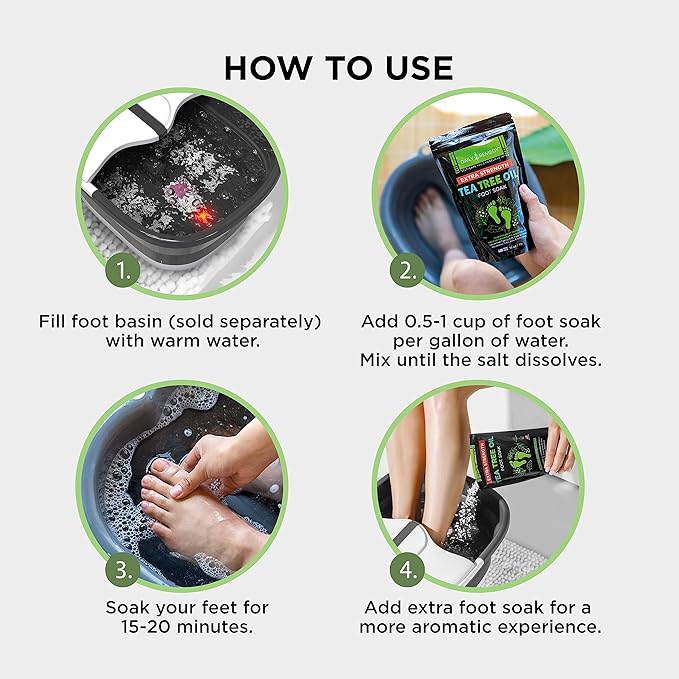 DAILY REMEDY EXTRA STRENGTH Tea Tree Oil Foot Soak w/ Epsom Salt Made in USA Toenails，Athlete's Foot，Itchy Feet，Stubborn Smelly Foot Odor，Pedicure Calluses & Soothes Sore Tired Achy Feet 16 oz，Black