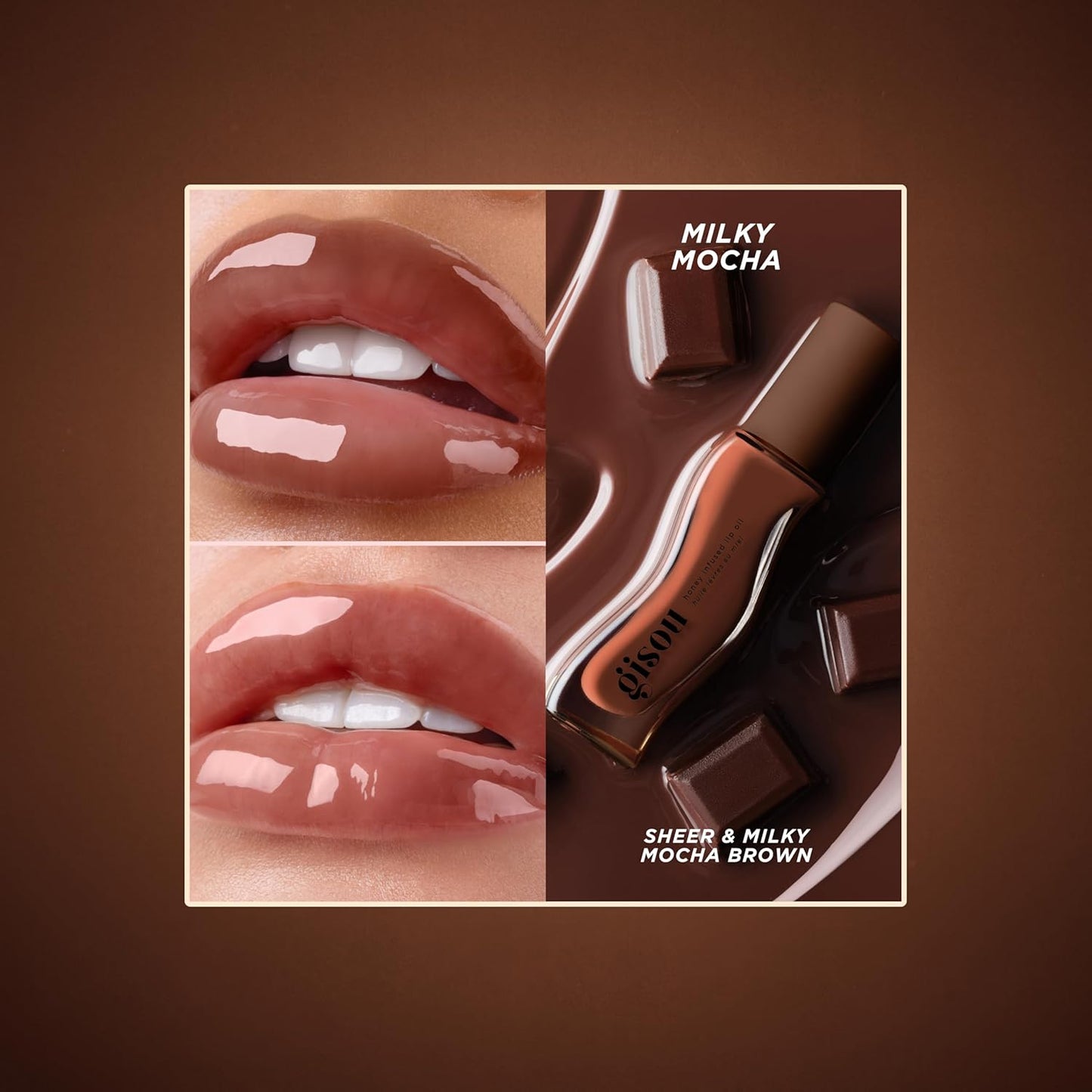 Gisou Honey Infused Hydrating Lip Oil, Nourishing Lip Moisturizer for Dry Lips, 0.27 fl oz (Milky Mocha)