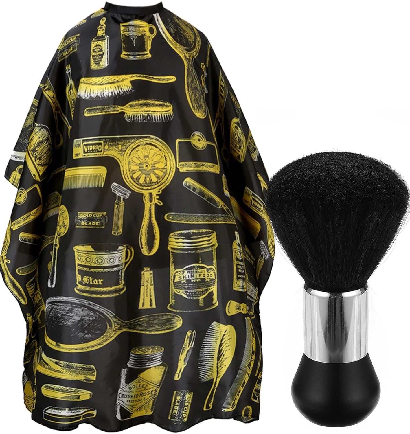 Professional Hair Cutting Cape with Neck Duster Brush, Salon Barber Cape, Hairdressing Accessories Yellow Stripe