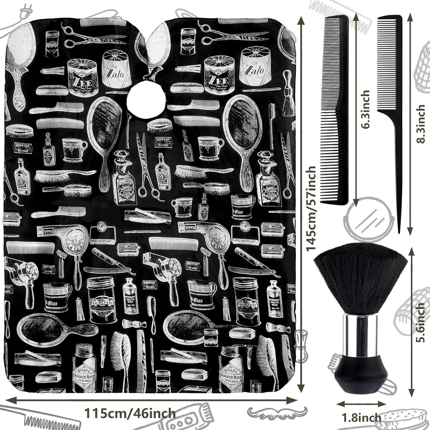 FEBSNOW Hair Cutting Cape Kit,Professional Barber Cape with Neck Duster Brush for Adults Waterproof Hairdressing Salon Cape with Adjustable Closure Snap Salon Barber Supplies