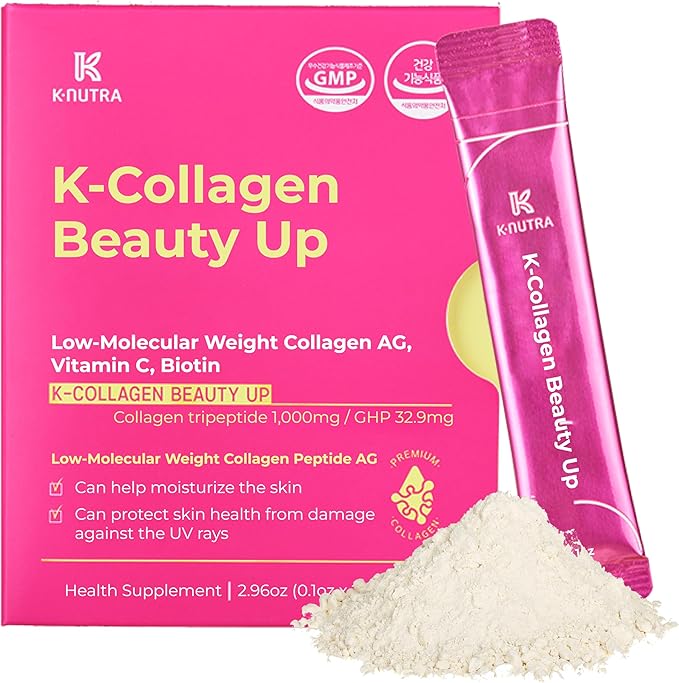 K-Collagen Beauty Up | 2.96 oz (28 Sticks) | Marine Collagen Peptides for Skin Elasticity & Hydration | Melt-in-Mouth Lemon Flavor Powder
