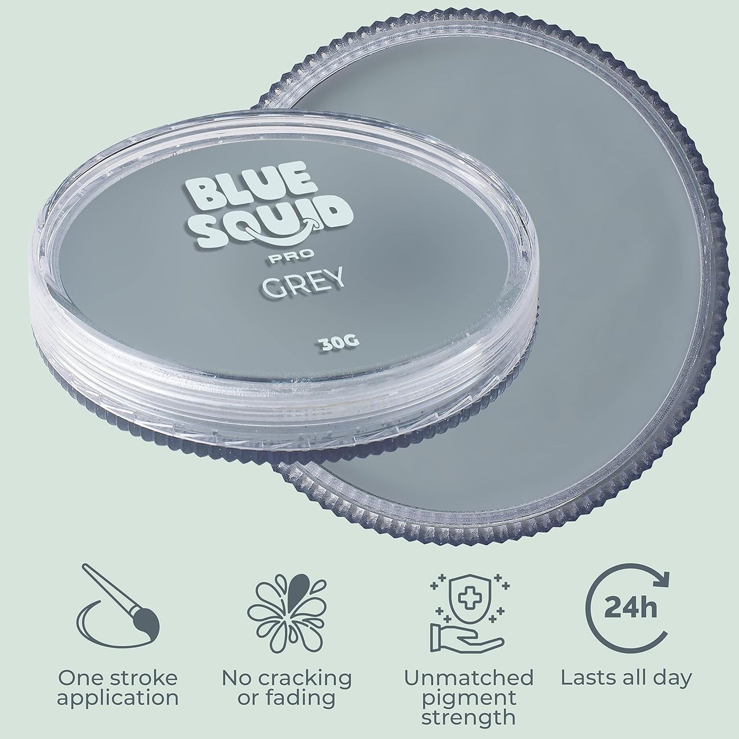 Blue Squid Face Paint Water Based Single Cake Professional Face Paint & Body Paint - Water Activated, Kids Adults Face Painting for Costume, Halloween Makeup, Cosplay - Classic Grey Face Paint 30g