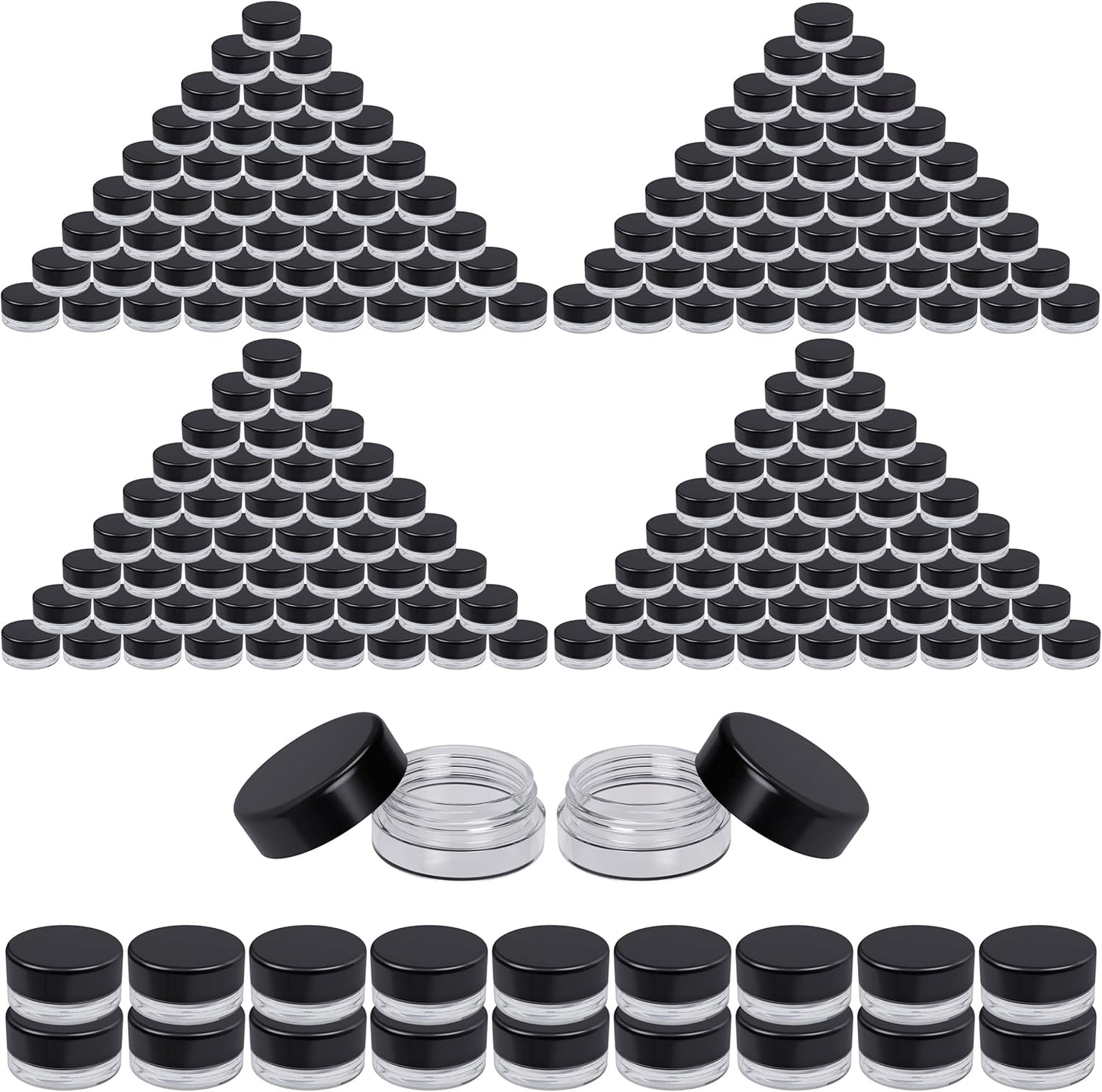 Houseables Sample Containers, Sample Jars, Lip Balm Containers, Mini Jars with Lids, Small, Empty for Makeup, Powder, Gloss, Cosmetic, Tiny, Chapstick, Dab, Wax, Scrub, Little, Plastic, 3 Gram, 200PK