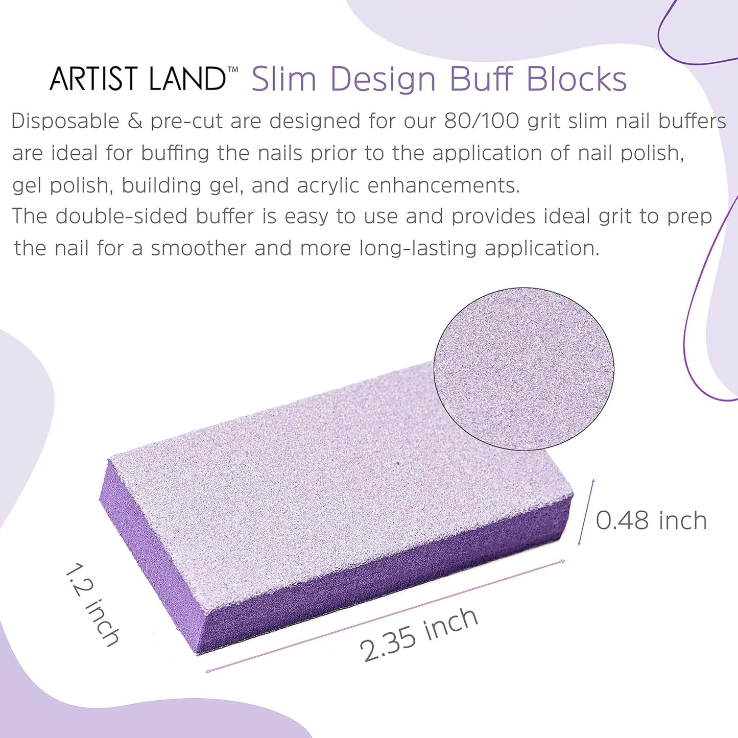 Slim Purple Buffer Set – (80/100 Grit) - 50 Ct- Professional Grade Salon Quality Nail Buffing Blocks Pack for Pre-Application of Polish, Gel, Acrylic, Double-Sided Nail Buffer Blocks