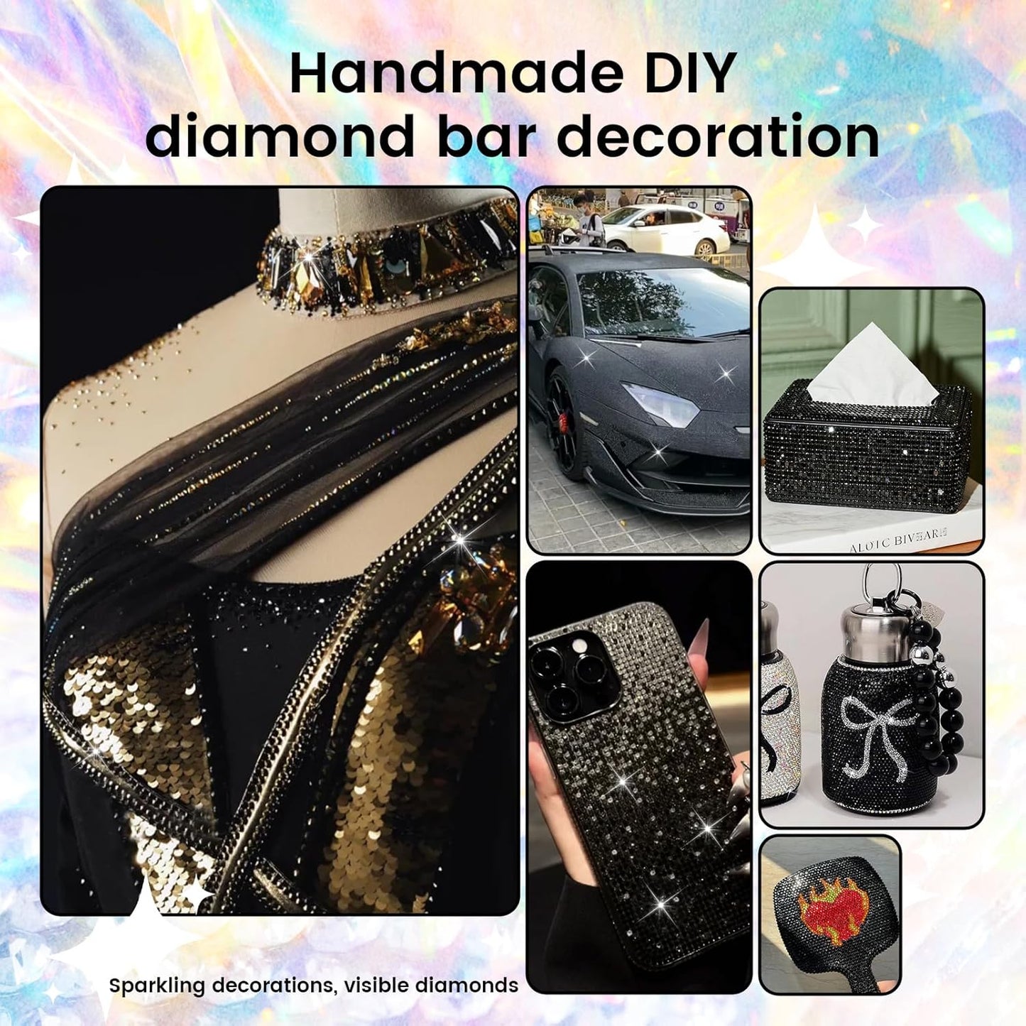 Novani Self Adhesive Rhinestone Ribbon, 1.53 Inch Wide 3 Yards 1 Roll, Black Crystal Diamond Bling Strips for DIY Crafts, Home Decor, Clothing,Shoes, Car Decoration（Black）