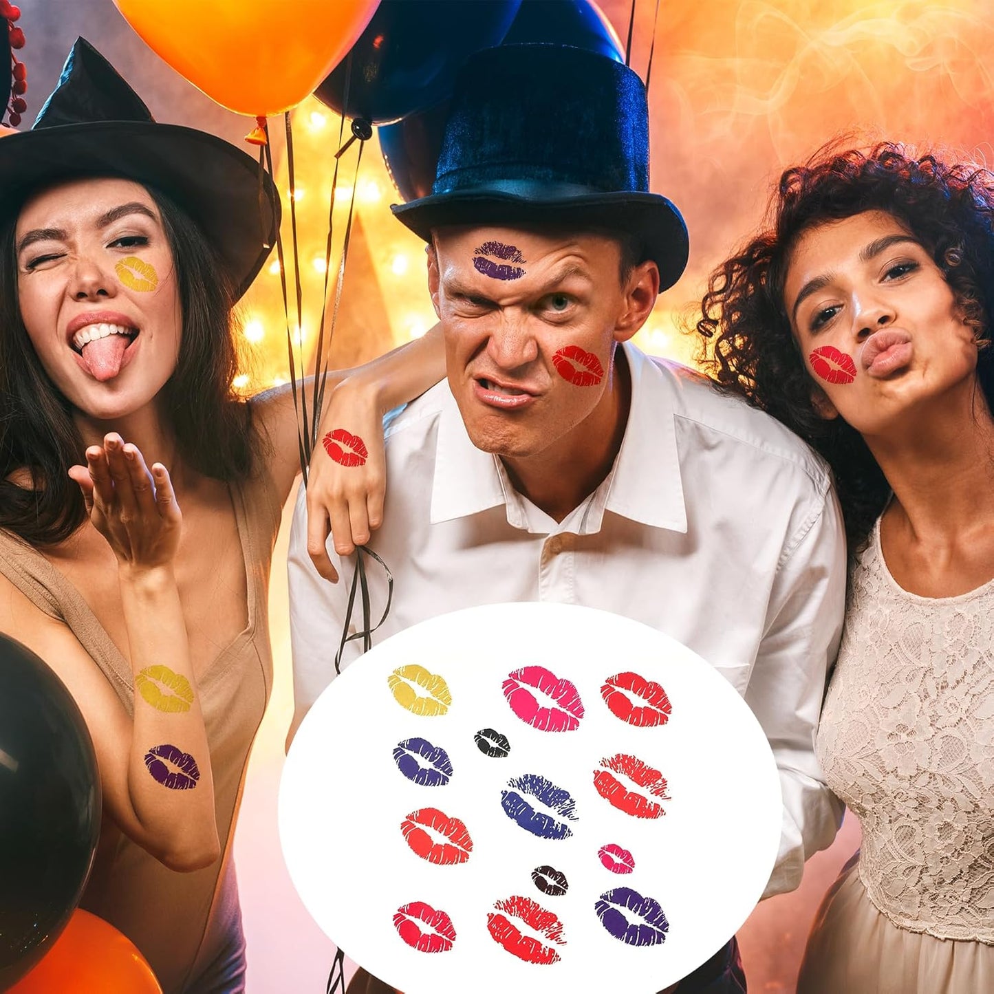 Halloween Kiss Tattoos Temporary Colorful Kiss Fake Red Lips Waterproof Tattoos for Kids Girls Women Men Face Body Costume Decorations 10 Sheets-130pcs