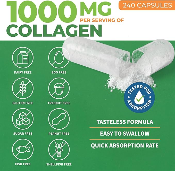 ForestLeaf Multi Collagen Pills with Hyaluronic Acid + Vitamin C | Hydrolyzed Collagen Supplements for Women or Men | Multi Collagen Capsules Peptides for Skin, Wrinkles, 240