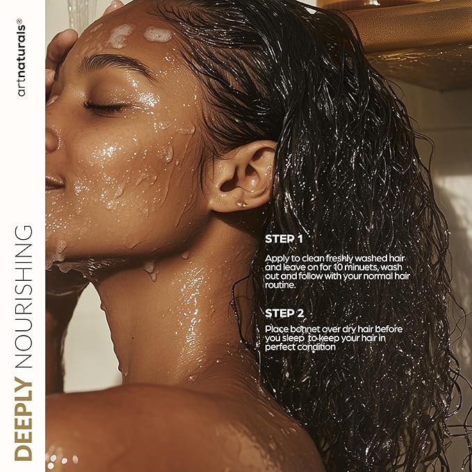 Hair Mask + Silk Bonnet for Sleeping Women Set - Deep Conditioner & Leave-In Conditioner for Dry, Damaged Hair - Argan Oil, Jojoba, Aloe & Keratin - Satin Bonnet for Sleeping, Repair & Hydrate (8 oz)