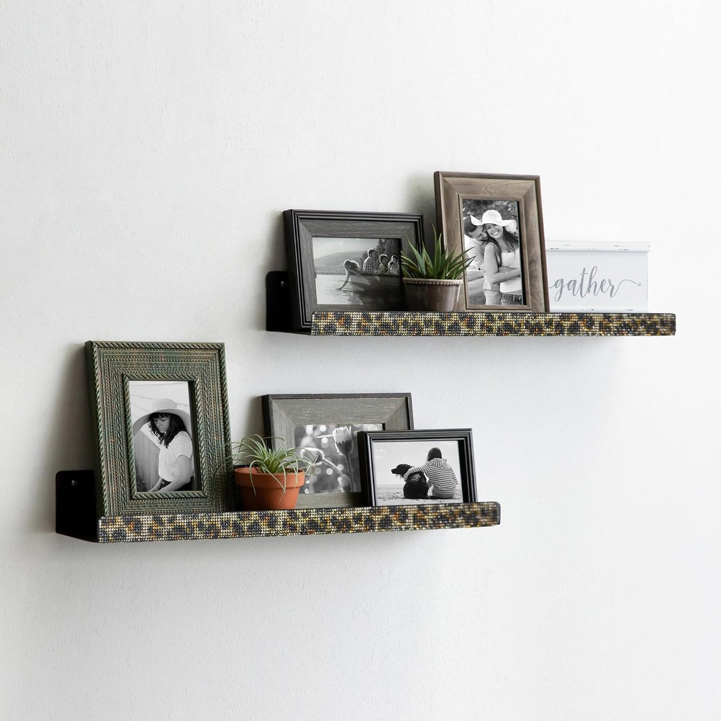 Nail Polish Wall Shelf -15 Inch Acrylic Black with Bling Leopard Print Sparkling Crystal Rhinestone, Essential Oil Organizer, Sunglasses Picture Display, Nail Polish Rack for Bedroom, Studio 4 Pack