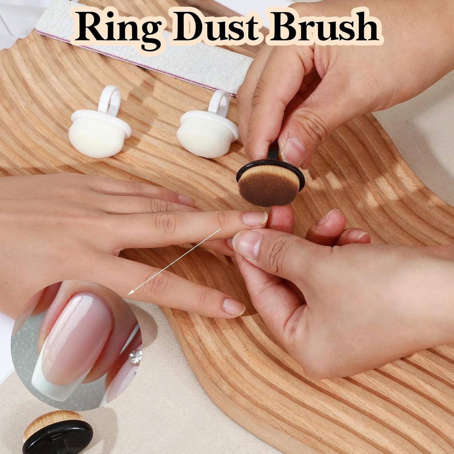 4 Pcs Nail Dust Cleaning Brush Ring, Soft Nail Brush Portable Nails Duster Tools for Manicure And Pedicure,Black and White