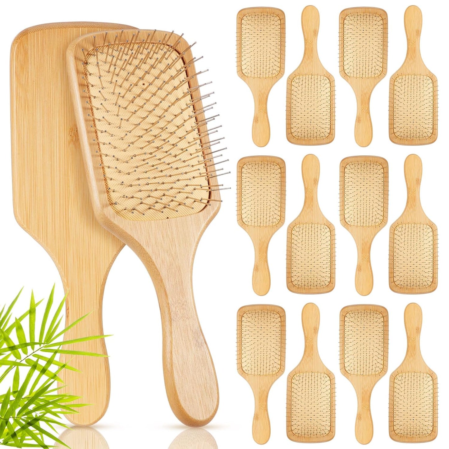 Tessco for you 12 Pcs Christmas Bamboo Hair Brushes Thanksgiving Bulk Wooden Paddle Brush Scalp Massage Bristle Anti Static Engraving DIY Gift for Women Wedding