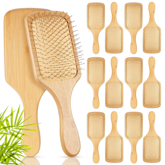 Tessco for you 12 Pcs Christmas Bamboo Hair Brushes Thanksgiving Bulk Wooden Paddle Brush Scalp Massage Bristle Anti Static Engraving DIY Gift for Women Wedding