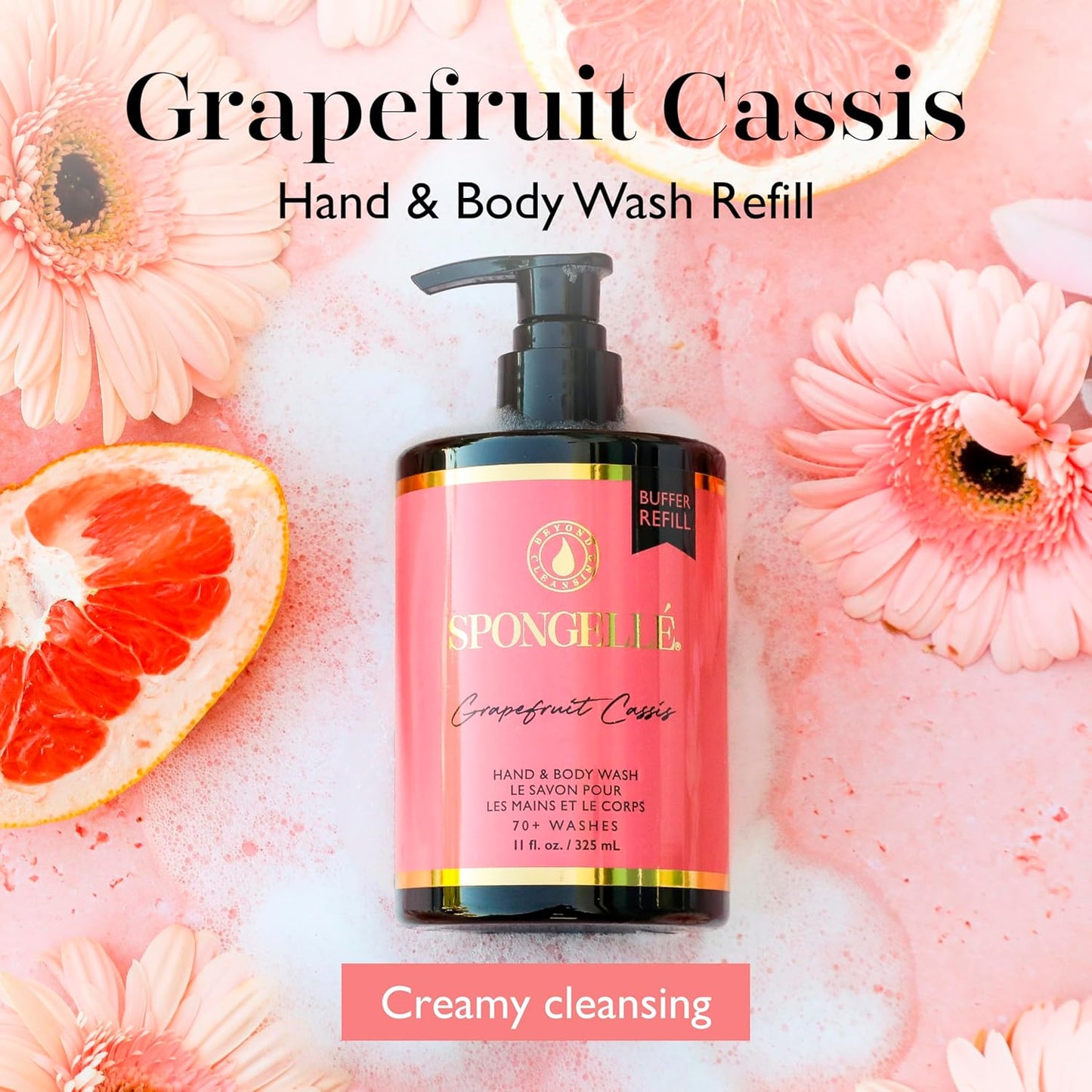 Spongelle Grapefruit Cassis Refill Hand & Body Wash | Nourishing Luxury Soap | Zesty Grapefruit, Cassis & Vanilla | 11 fl. oz.