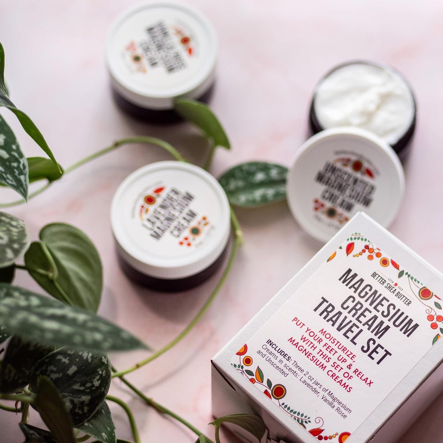 Better Shea Butter Magnesium Cream Variety Pack | for Leg Cramps | Vanilla Rose, Unscented and Lavender Travel Size Lotion Minis for Women and Men | Safe for Pregnancy, Kids & Babies 3 x 2oz Jars