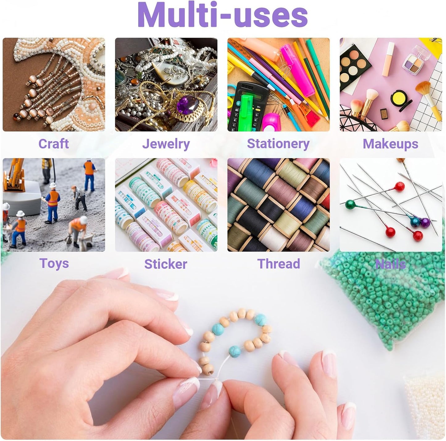 36-Grid Bead Storage Containers, 2 Packs Clear Craft Organizers and Storage Box with Dividers for Small Accessories, Nail Art, Jewelry Gem, Beads, Tackle, Miniature Fittings