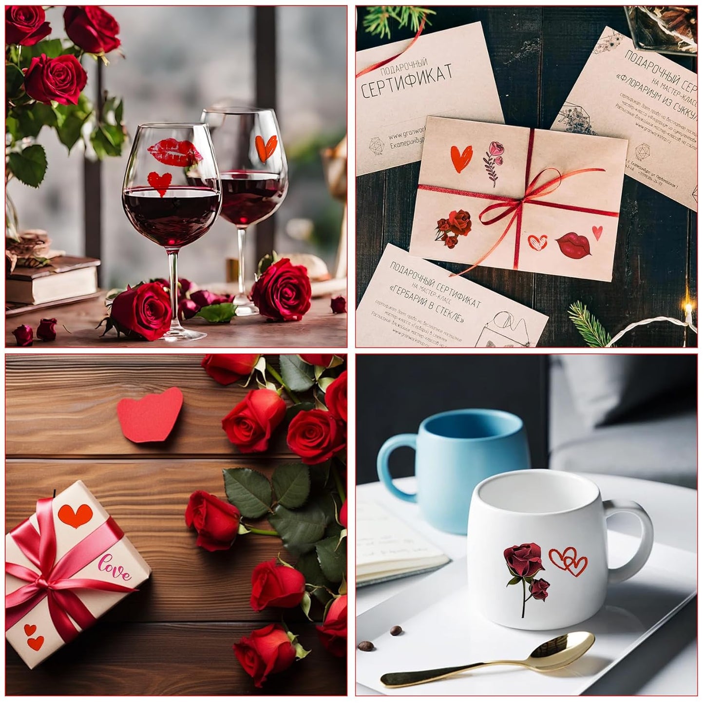 8Sheets Valentine's Day Kiss Tattoos Temporary Red Lips Fake Tattoos Self-adhesive Waterproof Stickers for Adult Women Girls Face Body Decoration