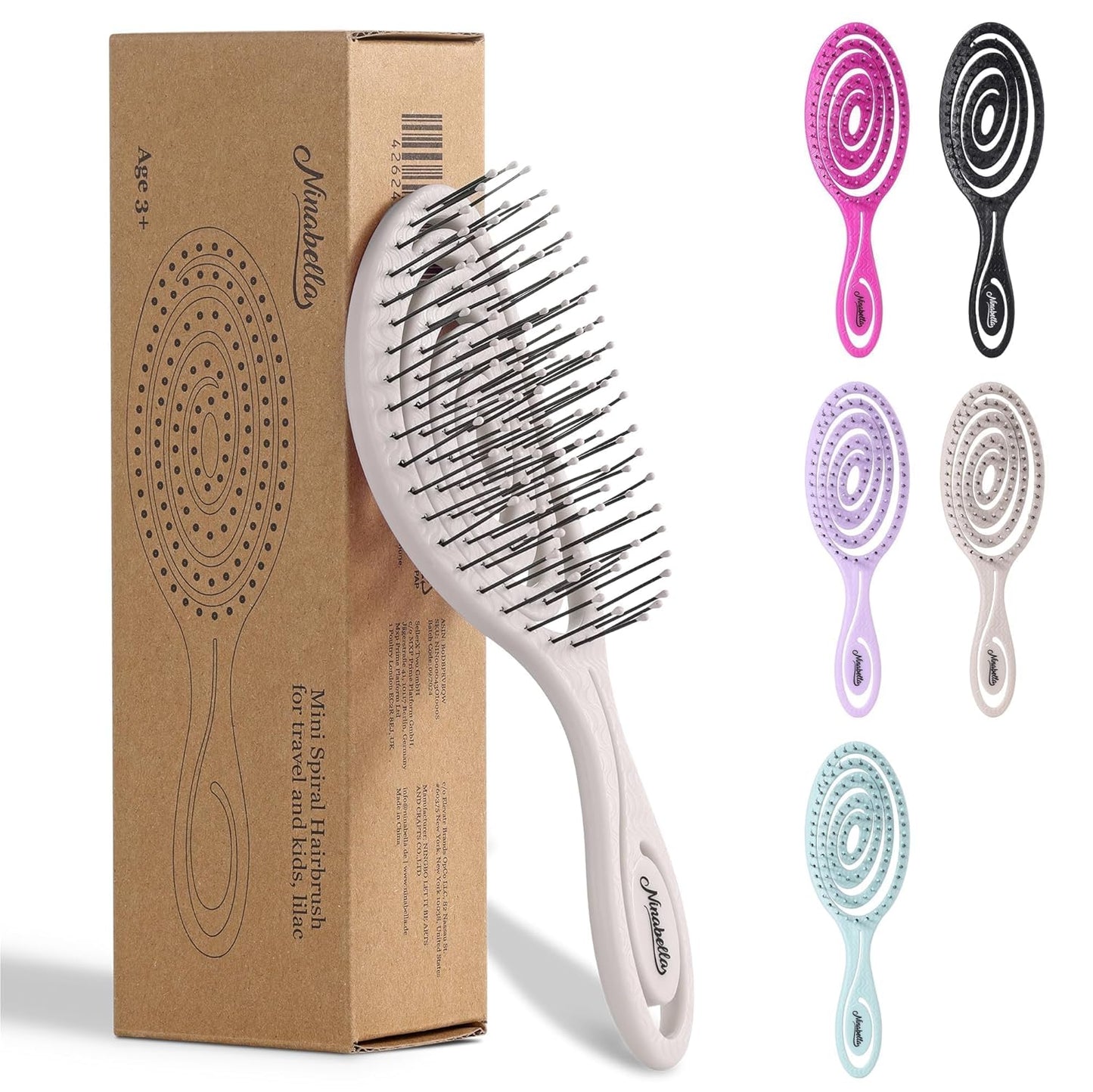 Ninabella Mini Spiral Brush - Hair Brush Detangler for Women - Pro Shower for Curly or Thick Hair - Small Travel Detangling Vent Hairbrushes -Light Grey
