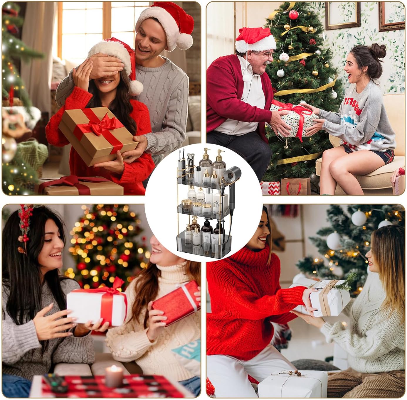 Aveniee Bathroom Counter Organizer,3 Tier Skincare Perfume Countertop Storage with Hair Dryer Rack and Toothbrush Holder, Cosmetic Makeup Tray for Vanity,Grey