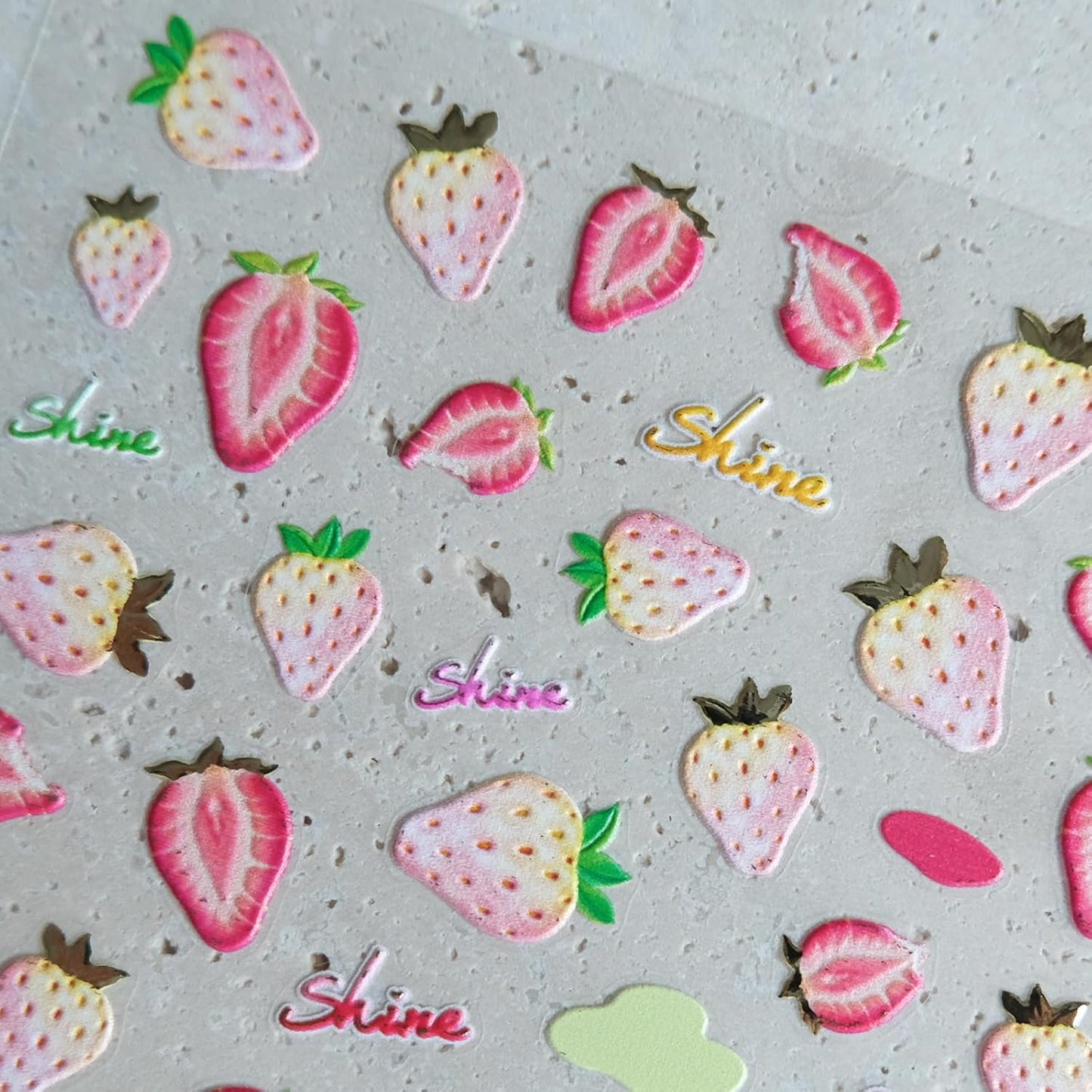 Golden Strawberry Nail Art Stickers, Embossed Cute Fruit Decals, Self-Adhesive Design, Accessories for Women, Nail Supplies