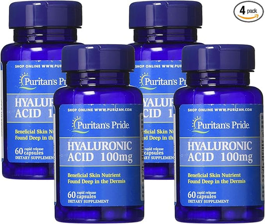 Puritan's Pride Hyaluronic Acid 100 mg Capsules, 60 Count (Pack of 4)