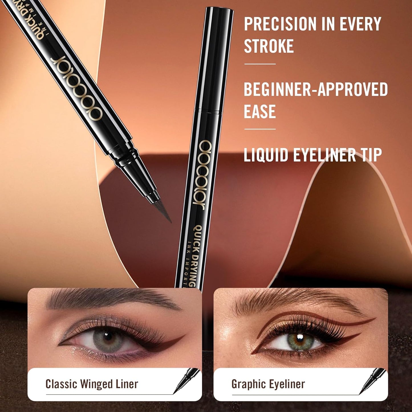 docolor Eyeliner, 2PCS Brown Liquid Eyeliner Waterproof Eye Liner Pen Super Slim Precise All Day Brown Eye Pencils Professional Makeup Liquid Eye Liner Pencil for Women