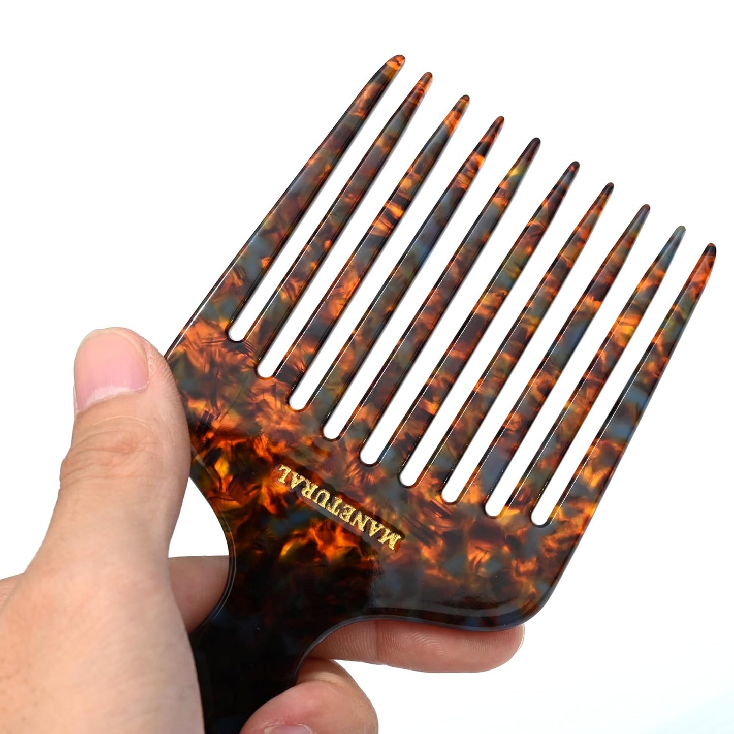 14N Long Tooth Hair Comb, Handmade Saw Cut Hand Polished, Cellulose Acetate, for Women, Kids, and Men, Afro Hair Lift Combs, Beard Pick, Tortoise A, Curly Hair