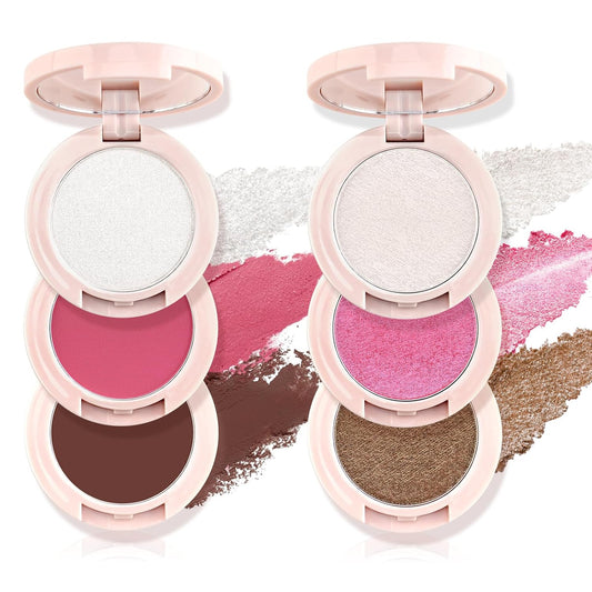 Color Nymph Ultra-Creamy Highlighter Blush Bronzer Stackable Makeup Palette Set | 3-IN-1 Multi-Use Long-Lasting & Matte & Shimmer Power, Travel-Friendly Makeup Kits | Vegan & Cruelty-Free - Combo