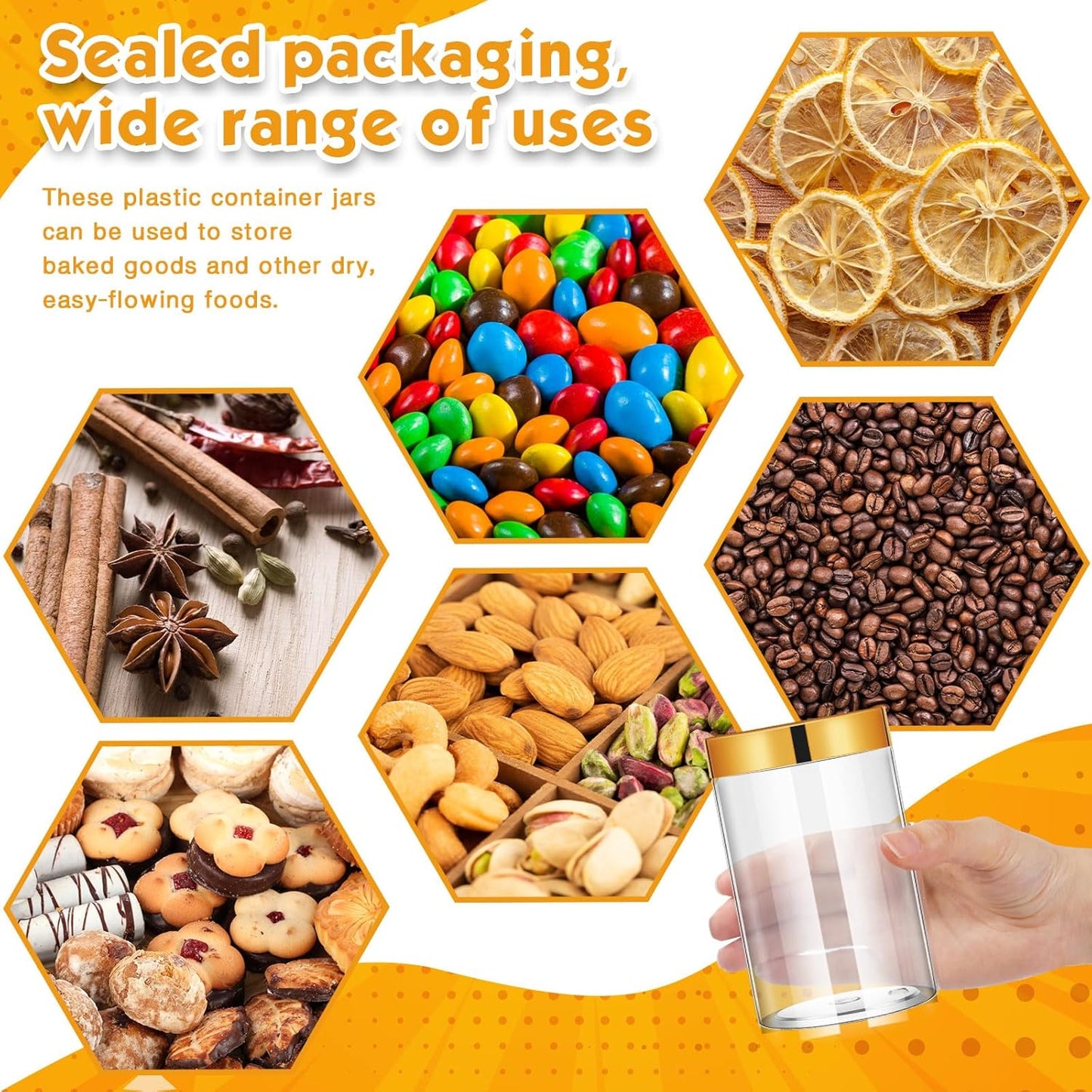 SATINIOR 12 Pack 10 oz Plastic Container Jars with Lids Round Clear Travel Cosmetic Container Slime Jars for Toiletries, Lotion, Cream, Ointments, Makeup, Rhinestone, Samples, Kitchen Storage(Gold)